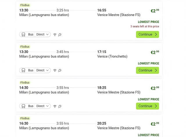 Cena biletu FlixBus