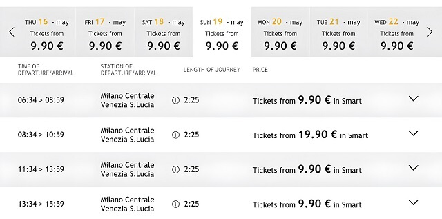 Cena biletu na pociąg Italo Treno