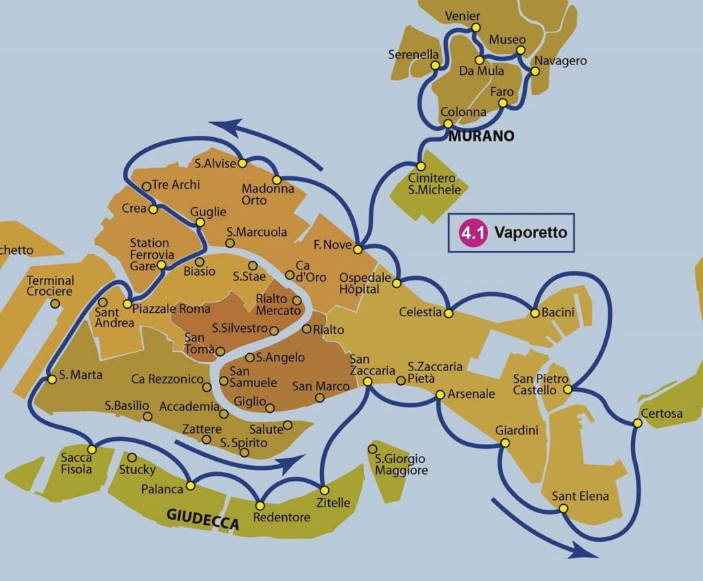 Mapa trasy vaporetto nr. 4.1