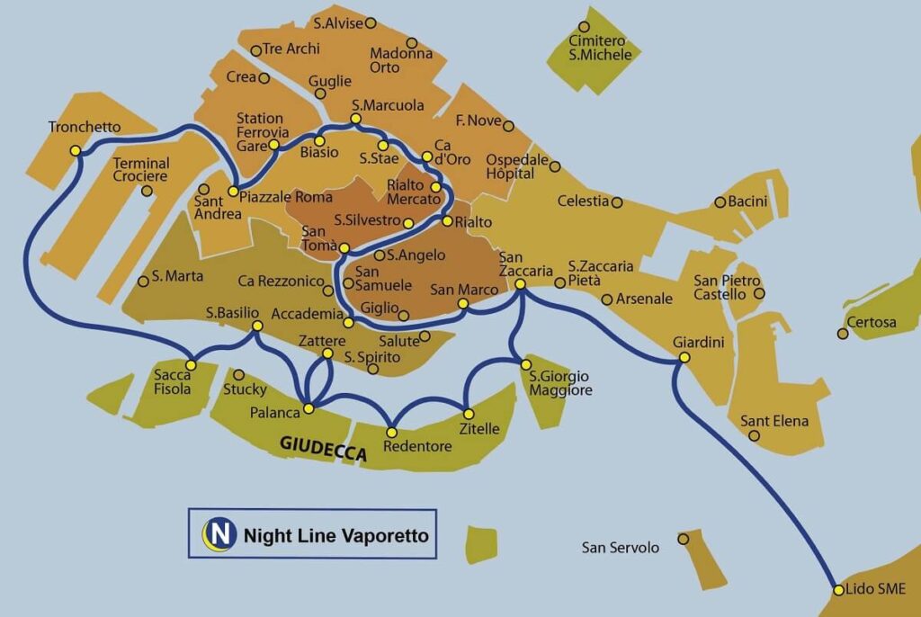Mapa trasy vaporetto N
