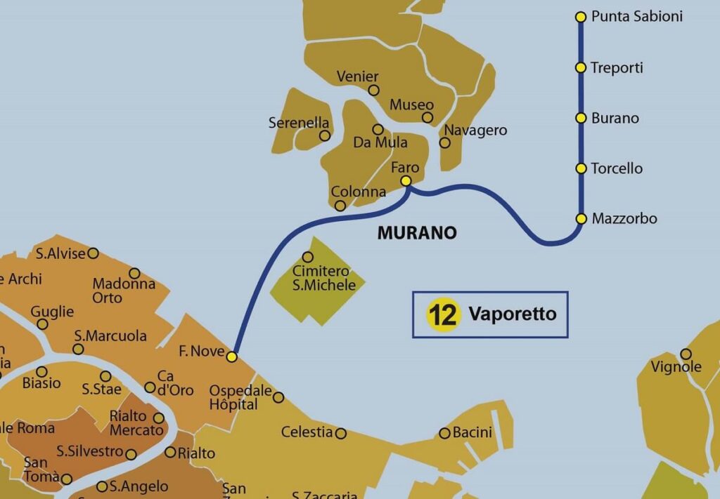 Mapa trasy vaporetto nr. 12