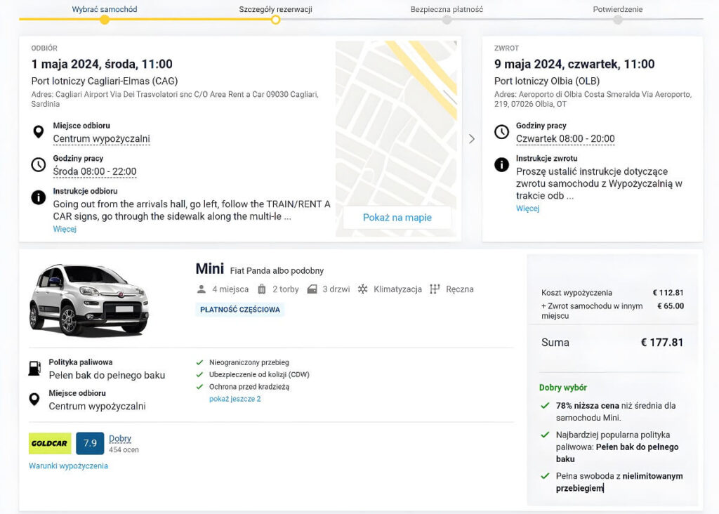 Strona “Szczegóły rezerwacji”