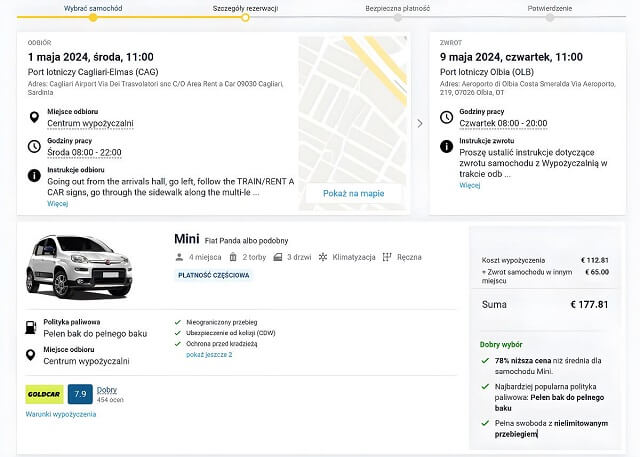 Strona “Szczegóły rezerwacji”