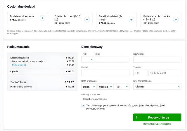 Sekcja rezerwacji na stronie "Szczegóły rezerwacji"